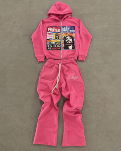 Conjunto de Sudadera con Capucha y Pantalones Deportivos con Gráficos Personalizados, Pedrería, Pierna Ancha, Estilo Urbano, Unisex, Marca Privada, OEM, Venta al Por Mayor - Product Image 2
