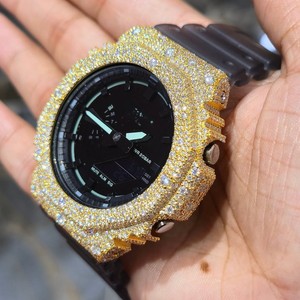 Montre analogique à quartz avec cadran noir en moissanite, style hip-hop, boîtier en acier inoxydable, bracelet en caoutchouc, unisexe - Product Image 6