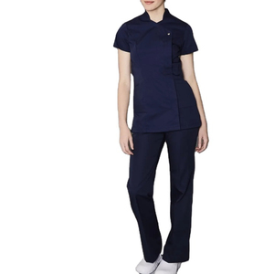 Women Navy <b>Blue</b> <b>Scrub</b> Top Short Sleeve V-Neck Hospital Uniform Cotton Polyester Woven Fabric - Product Image 5
