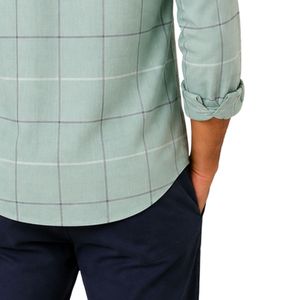 Chemise à manches longues pour homme à carreaux vert menthe, gris et blanc, avec logo personnalisé, boutonnée, en coton, décontractée, vente en gros - Product Image 6