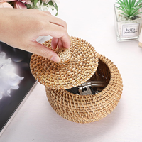 Panier de rangement rond en osier tissé à la main avec couvercle Panier à pain décoratif polyvalent pour petites clés
