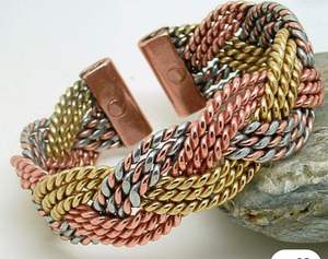 Brazalete Clásico de Cobre Puro para Hombre, Diseño de Cuerda Trenzada, Brazalete Pesado de Moda Vintage, Bandas de Yoga con Terapia de Ágata Gratis - Product Image 3