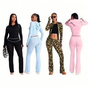 Conjunto Deportivo de Moda 2026 para Mujer, Estilo Occidental y Oriental, Chaqueta Ajustada con Capucha y Estampado de Letras, Pantalones Largos Ajustados - Product Image 1