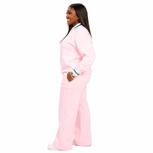 <b>Women's</b> <b>Pink</b> 2-Piece <b>Tracksuit</b> Set Full Sleeve Loose Fit Casual Fleece Sweatshirt Pants Solid Color Turn-Down Collar - Product Image 4