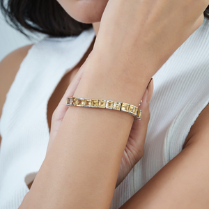 High Quality Handmade 925 <b>Sterling</b> <b>Silver</b> Natrual Yellow Citrine Gemstone Channel Set Unisex Tennis <b>Bracelet</b> - Product Image 2