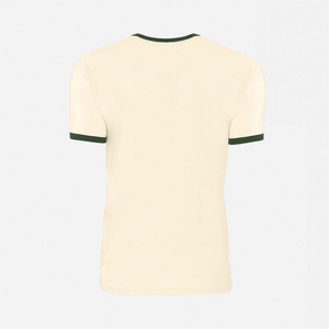 T-shirt à manches courtes pour homme en crème avec bordure contrastée bordeaux, coupe classique, jersey décontracté en coton, col rond, couleur unie - Product Image 2