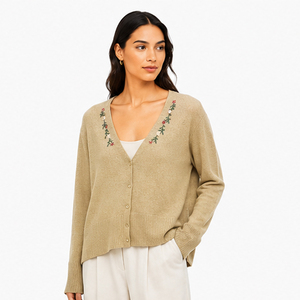 Women's V-Neck Floral Embroidered Knitted <b>Cardigan</b> <b>Long</b> Sleeve Casual Autumn <b>Sweater</b> Solid Color Full Sleeve Anti-Pilling - Product Image 5