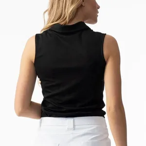 Women's Zip Front Polo Tank <b>Top</b> Sleeveless Crop Athletic Golf Shirt - Product Image 3