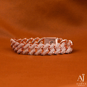 Bracelet chaîne à maillons unisexe AARVA JEWELS plaqué or rose avec moissanite taille brillant rond micro-incrustée, style hip-hop de luxe - Product Image 1
