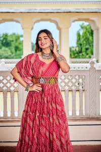 Elegant Printed Anarkali Ethnic Dress Flared Floor Length Party Wear Gown Gujarati Bandhej Designer Wedding & Festive Wear - Product Image 5