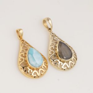 Natural Labradorite Teardrop Pendant Gold Tone Filigree <b>Necklace</b> Blue Flash Gemstone Jewelry Boho Gift <b>for</b> Women and <b>Men</b> - Product Image 5