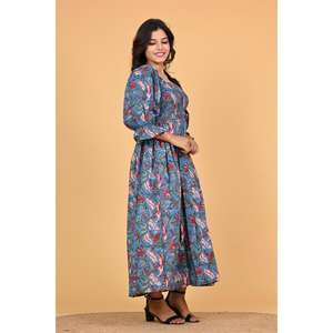 Vestido Maxi Boho de Algodón Indio con Estampado Floral para Mujer, Vestido de Verano de Manga Larga con Volantes, Estilo Hecho a Mano, Vestido para Fiesta - Product Image 6