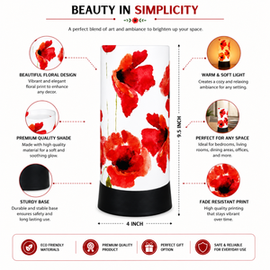 Red Floral Decorative Table Lamp LED Bedside <b>Night</b> <b>Light</b> Modern Accent Lamp for Bedroom Living Room Office Home Decor Gift - Product Image 5
