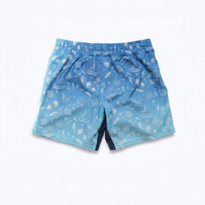 Men's Mustard Yellow Gradient Color Quick Dry 160g Polyester Drawstring Closure Beach Shorts Mid Waist Elastic Waist Swim Trunks - Product Image 2