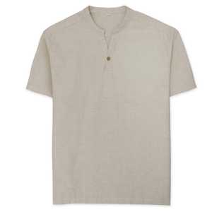Camiseta Henley de algodón para hombre, corte regular, color sólido, con botones, informal, para verano - Product Image 1
