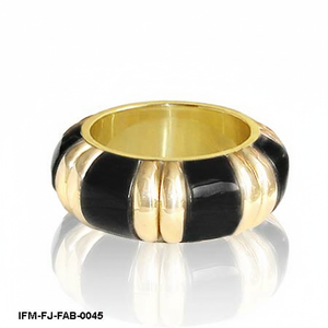 Bold <b>Black</b> & <b>Gold</b> Striped Chunky Bangle <b>Bracelet</b> Elegant Dome Statement Jewelry for Women - Product Image 1