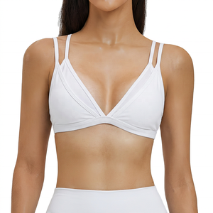 Women's Deep V-Neck Sports Bra Medium Support Breathable solid Color Yoga Top - Product Image 3
