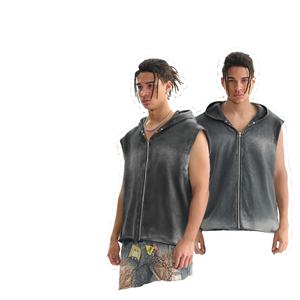 Chaleco de Forro Polar sin Mangas con Capucha para Hombre, con Cierre de Cremallera, Color Degradado, Diseño Sólido, para Otoño - Product Image 2