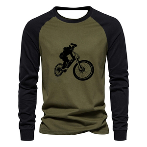 Camiseta de Manga Larga Gris para Hombre con Estampado de Ciclista de Montaña, Sudadera Casual con Cuello Redondo, Jersey de Algodón de Corte Regular - Product Image 3