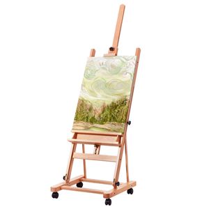 Cavalletto a H da Studio in Faggio per Artisti, Cavalletto da Pittura fino a 48 Pollici con Ampio Vassoio Portaoggetti e Ruote da 33L - Product Image 1
