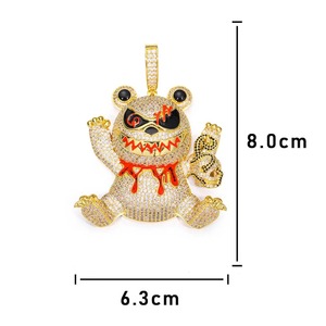 Colgante de Rana de Dibujos Animados de Terror, Chapado en Oro de 18K, con Moissanita y Diamantes de Imitación, Estilo Hip Hop, 8.0cm x 6.3cm, Colgante Bling para Raperos - Product Image 2