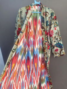 Bata Kimono de Algodón 100% Tejido con Estampado de Dibujos Animados para Mujer, Camisón de Verano Hecho a Mano ODM con Cuello en V y Cintura Elástica hasta la Rodilla/Largo Completo - Product Image 4