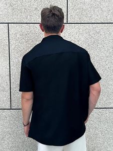 Chemise décontractée à manches courtes pour homme, imprimé Halloween, motif citrouille, chauve-souris, chat, orange et noir, col rabattu, respirante, pour l'été - Product Image 3