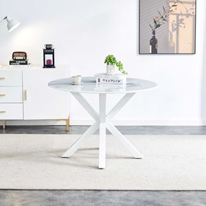 Tavolo da Pranzo con Piedistallo in MDF Stile Mid-Century da 107 cm con Tavolino da Caffè per 4-6 Persone, Arredamento da Esterno Resistente - Product Image 1
