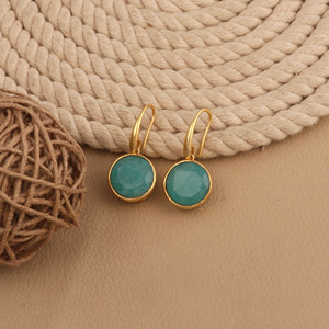 Pendientes Colgantes de Amazonita con Bisel de Latón Chapado en Oro, Diseño Geométrico y Moderno, Joyería de Boda para Mujer - Product Image 4