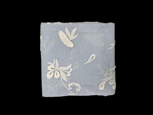 Tissu en coton slub bleu clair de qualité supérieure avec broderie florale 3D blanche - Matériau à motif botanique en relief - Vente chaude - Product Image 3