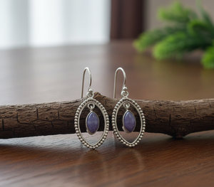Pendientes Colgantes Hechos a Mano de Plata de Ley 925 con Charoita, Estilo Marquesa, Bohemio Vintage, Regalo de Joyería Elegante de Diseñador para Mujer/Mamá - Product Image 1