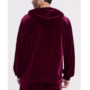 Wholesale Drawstring Velvet <b>Jacket</b> Trouser <b>Men</b> Lightweight Fleece Velour <b>Pullover</b> Hooded Winter Solid Breathable Eco-Friendly - Product Image 3