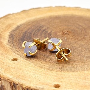 Natural Tanzanite Crystal <b>Stud</b> <b>Earrings</b> Raw Gemstone Gold Plated Fashion Jewelry for Women - Product Image 4