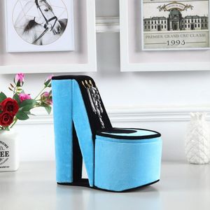 "Turquoise Velvet High Heel <b>Shoe</b> Design Jewelry Box with <b>Hooks</b> (9")" - Product Image 4