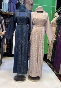 Summer Selling <b>Abaya</b> Modest Dubai Beaded Sequined Long Sleeve <b>Abaya</b> Muslim Traditional Handmade Wedding Women Breathable V Neck - Product Image 5