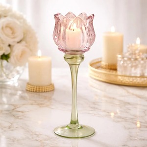 Stylish Glass Flower Candle Holder Decorative <b>Table</b> Centerpiece Perfect For Living Room Decor Events And Celebrations - Product Image 1
