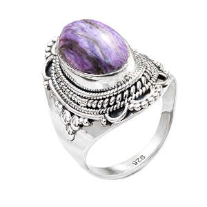 925 Sterling Silver Natural Charoite <b>Ring</b> Handmade Vintage <b>Statement</b> <b>Ring</b> Women Boho Gemstone Jewelry Gift for Unisex Women Her - Product Image 1