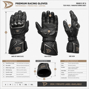 Gants de course moto haute performance en cuir de vachette pleine fleur, couleurs personnalisées, logo, fournisseur en gros - Product Image 6