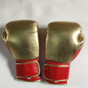 Gants de boxe en cuir de vachette véritable 16 oz, rouge et or, avec fermeture auto-agrippante, pour entraînement professionnel, sparring et MMA. - Product Image 5