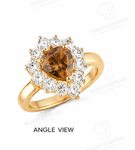 Elegant halo ring in 18K yellow gold with fancy brown trillion diamond surrounded by brilliant round lab grown diamonds couture - Product Image 6