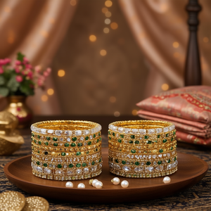 Juego de Brazaletes Meenakari Chapados en Oro Jewelemarket con Piedras Pota y Perlas 10575599GR_2.4, Modernos y Elegantes - Product Image 3