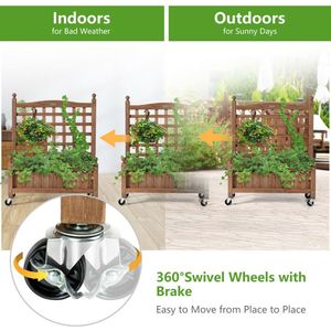 Fioriera mobile in legno da 32 pollici con traliccio, orto rialzato per piante rampicanti, vasi e fioriere - Product Image 6