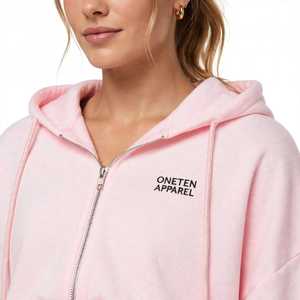 Women's Eco-friendly Autumn <b>Pink</b> 2-in-1 Tracksuit Set Hooded Cropped <b>Sweatshirt</b> and Long Pants with Front Logo Casual - Product Image 3