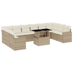 Conjunto de Sofás de Jardín Beige de 6 Plazas, Muebles de Ratán para Exteriores con Almacenamiento, Diseño Contemporáneo - Product Image 4