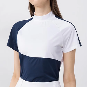 Haut à col roulé à manches courtes pour femme, style sportif, respirant, en tricot, spandex et polyester - Product Image 3
