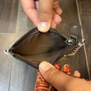 Nuevos monederos de cambio de moneda de cuero de piel marrón hechos a mano reales pelo en cuero pequeño rectángulo forma moneda tarjeta cremallera casos - Product Image 6