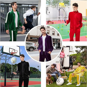 Ensemble de sport de luxe pour homme en velours violet foncé, décontracté, deux pièces, avec bande latérale blanche professionnelle - Product Image 6