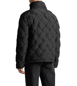 Veste matelassée en toile enduite noire pour homme, col montant, fermeture éclair, imperméable, coupe-vent, en nylon, vêtement d'extérieur décontracté d'hiver, à capuche - Product Image 6