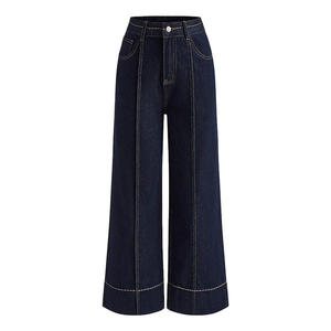 Customized Washed Plus Size <b>Women's</b> Flare <b>Jeans</b> Mid Waist Breathable Casual Denim Pants with Lace - Product Image 1