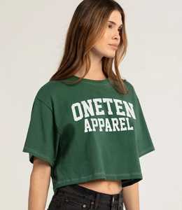 T-shirt court vert pour femme Oneten Apparel, manches courtes, épaules tombantes, col rond, imprimé lettres, décontracté - Product Image 2